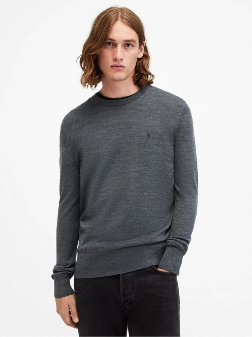 AllSaints Mode Merino Crew Neck Ramskull Sweater Gray XXL